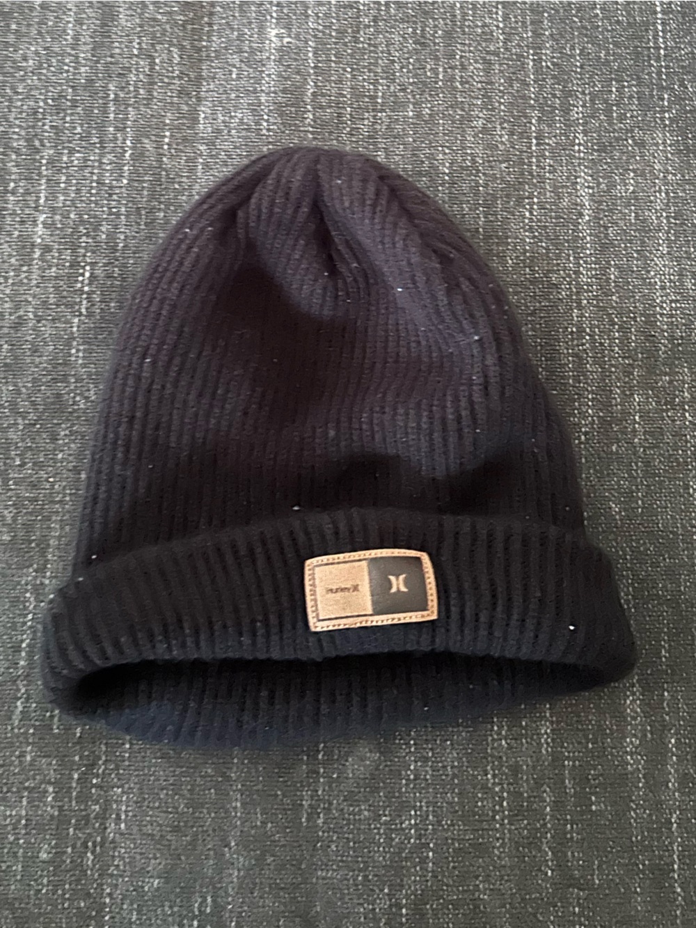 Hurley Black Ribbed Knit Cuffed Beanie Hat with Logo Patch